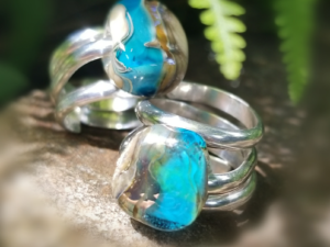 Cremation Torch Fired Ocean Ring