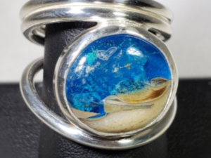 Cremation Kiln Fired Ocean Fine Silver Ring