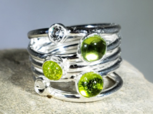 Cremation Kiln Fired Five Stacked Fine Silver Ring